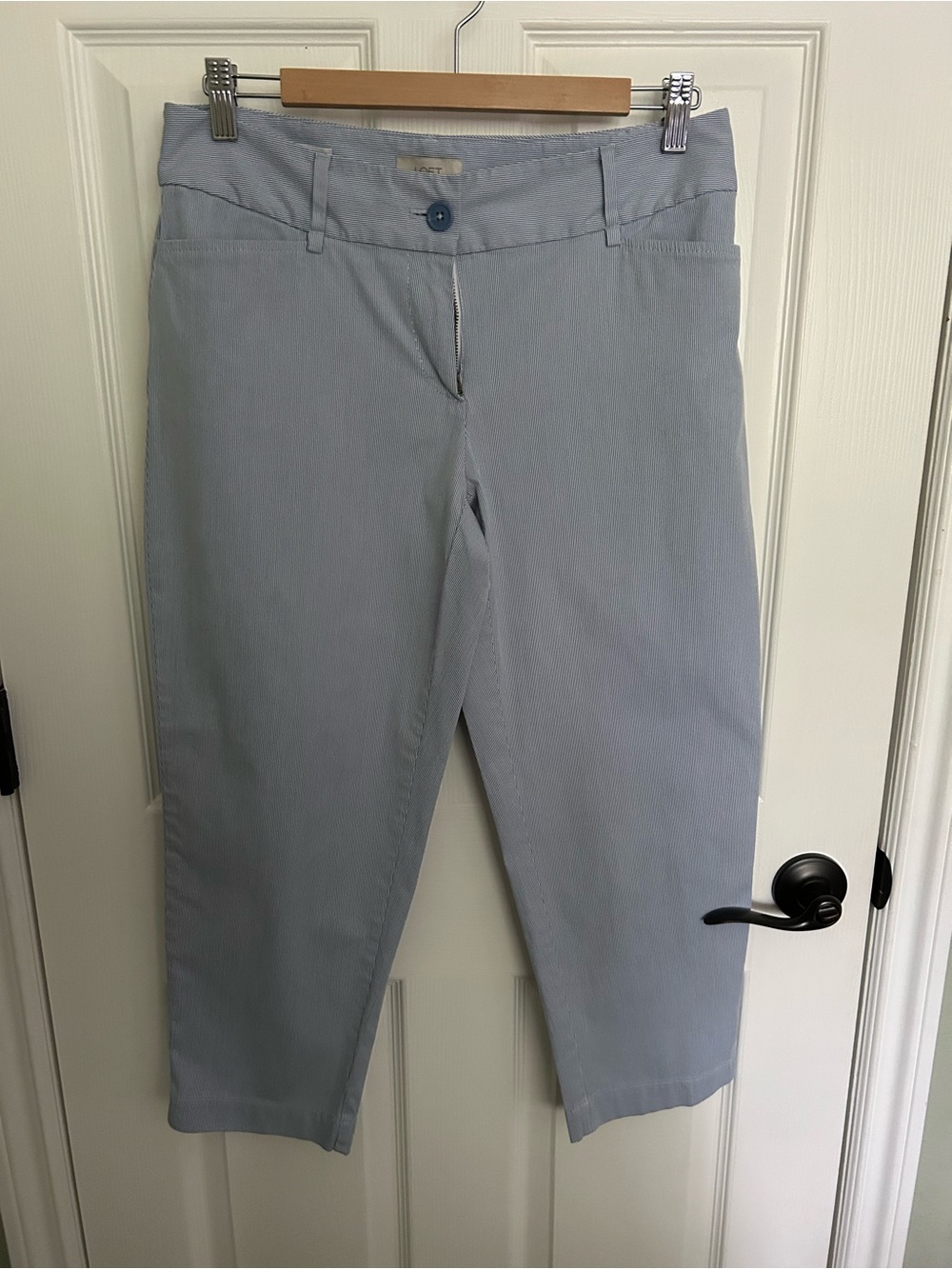 LOFT Light Blue Pin Striped Cropped Pants